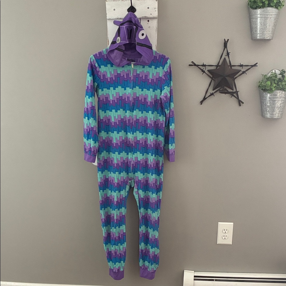 Kids Fortnite Llama one-piece zip-up pajamas/unionsuit